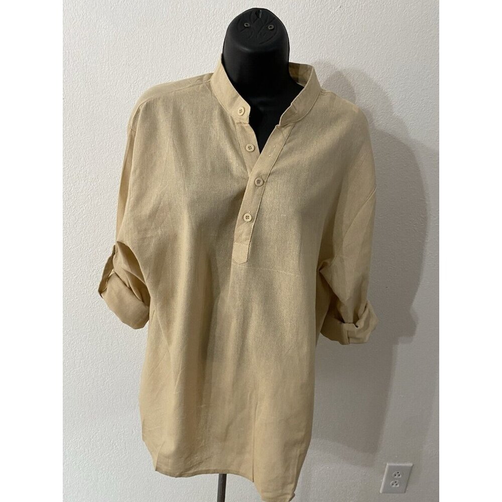 Unbranded Womens Size X-Large Blouse Roll Tab Sleeves 1/4 Button